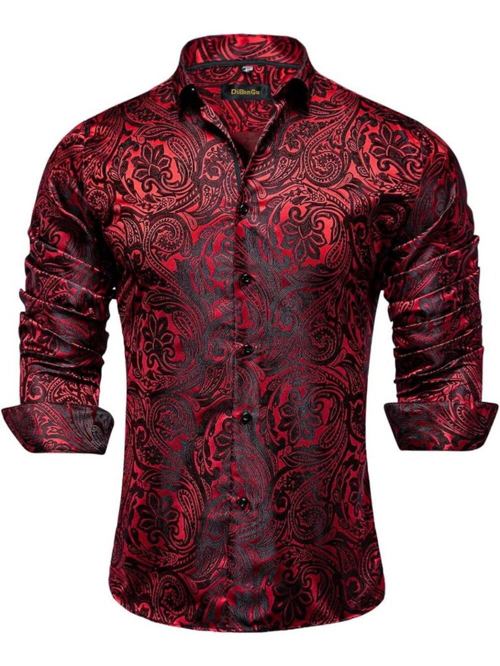 Stylish Men's Silk Paisley Dress Shirt - Long Sleeve Button Down for Weddings